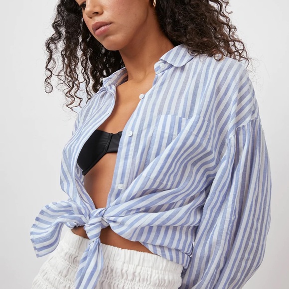 Rails Tops - Rails Janae Blue-White Stripe Button-Up Women’s Shirt in Large